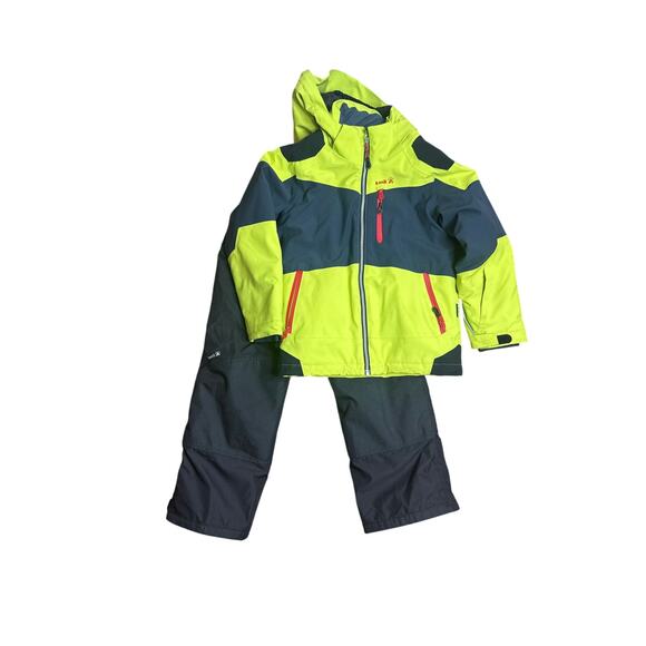 Kamik Kids Size 7 Snowsuit Set Jacket & Pants Lime Green Navy Winter Ski - Picture 1 of 7